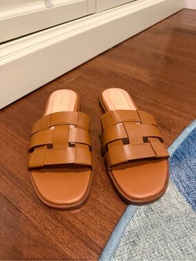 Cole Haan Women’s Tan Woven Leather Slide Sandals